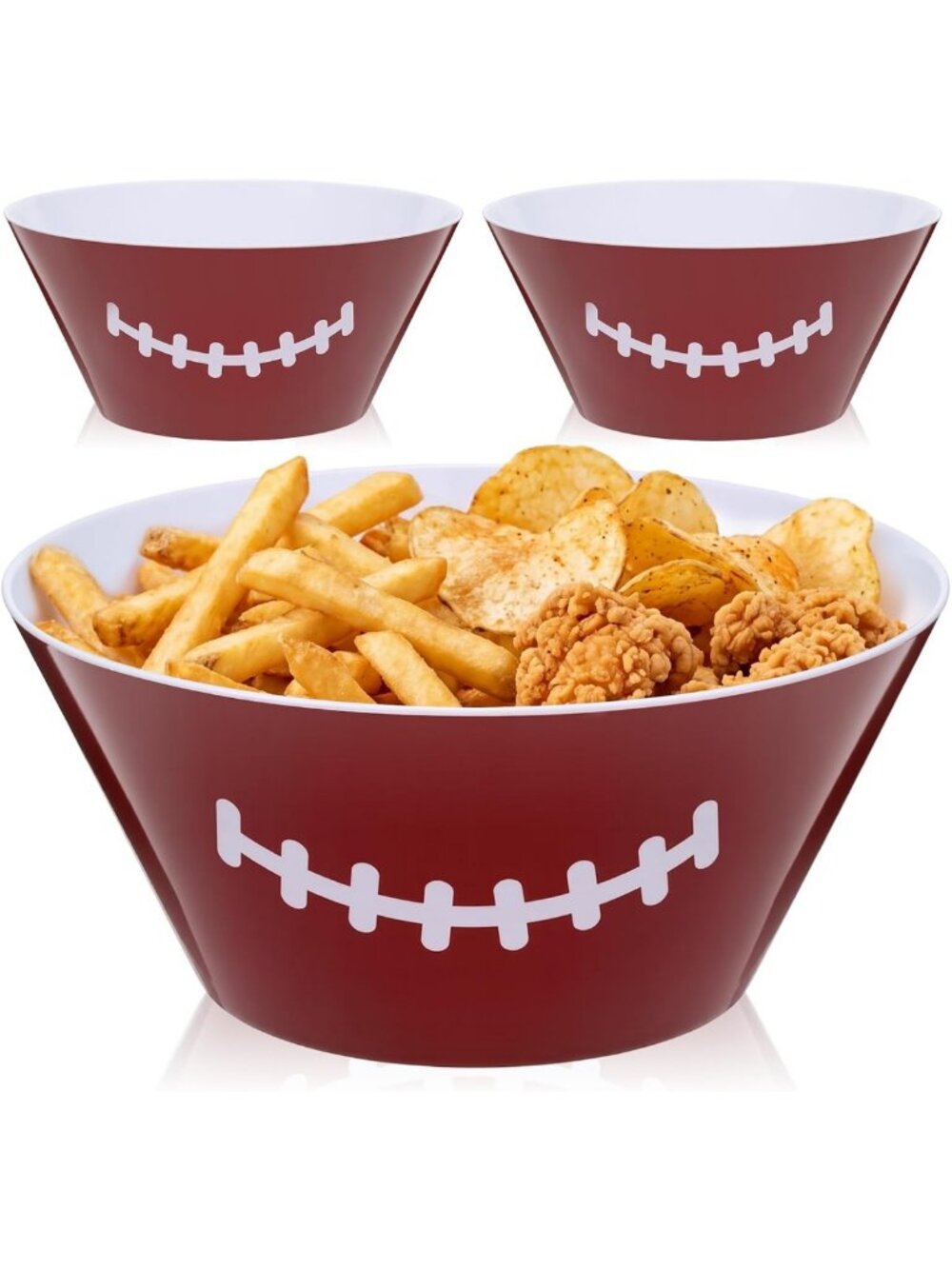 Set of 3 Large 10'' Melamine Football Serving Bowls - Perfect for Snacks
